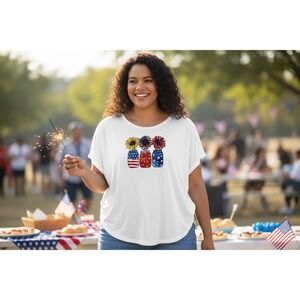 Flag 1X Kiwi Fresh Women's Patriotic Sunflower T-Shirt USA Flag Mason Jar Design